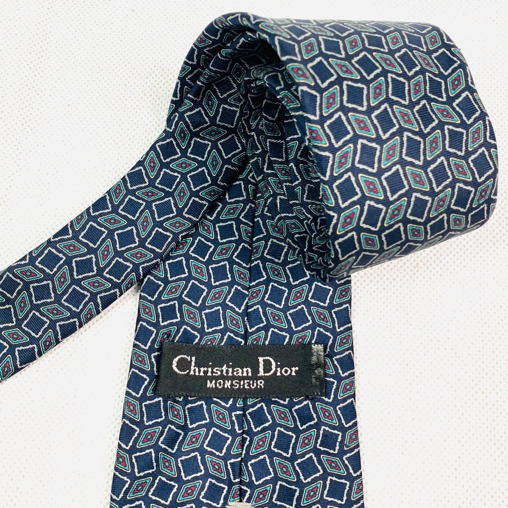 Christian Dior Monsier Blue Red Diamond Silk Tie